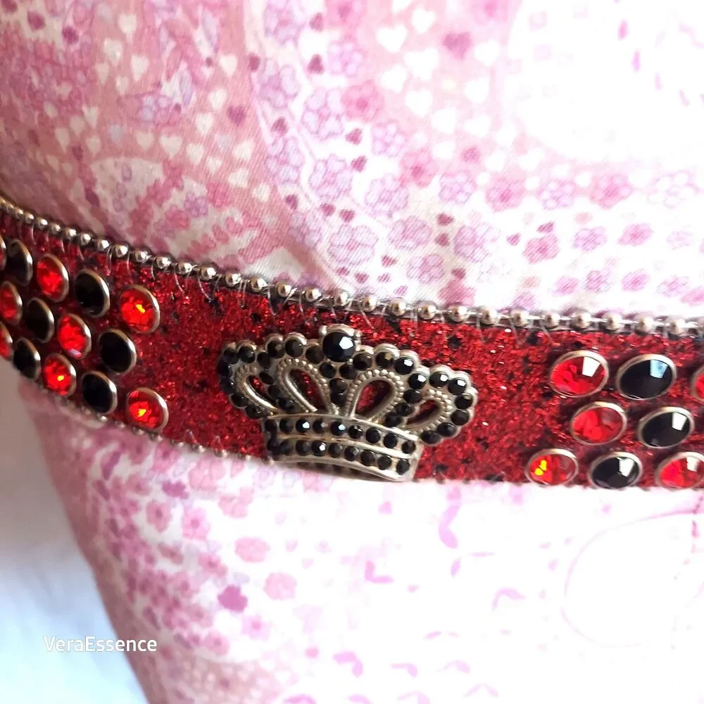 DNA PREMIUM WEAR WESTERN BELT RED BLACK RHINESTONE SILVER & GLITTER ACCENTS 43